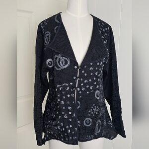 Harubella Black Hand Painted Batik Crinkle Art Shirt Size M
